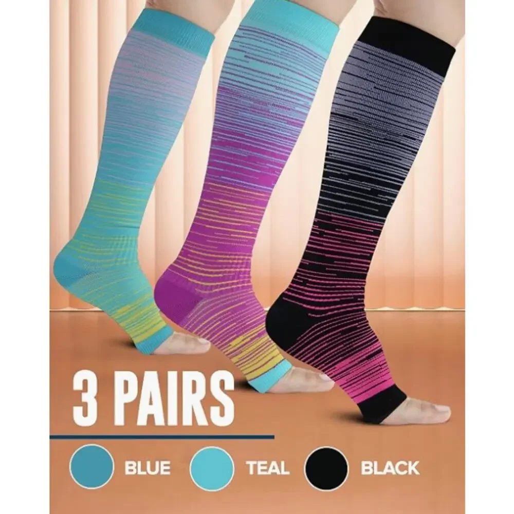 Doctors Select 3 Pairs Copper Toeless Compression Socks Open Toe Knee High L/XL